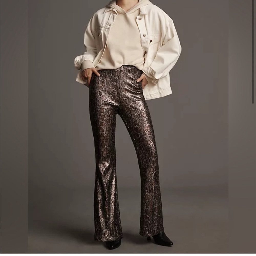 Anthropologie Sequin Snake Joni Flare Boho Festival Pants NWT Sz 14